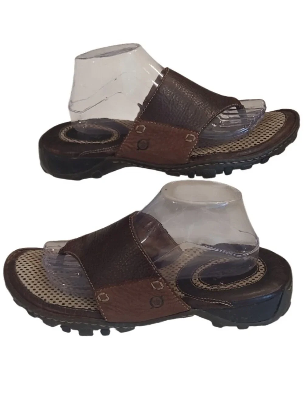 Born Pebbled Leather Slide On Sandals Perforated Footbed Rubber Traction Sole